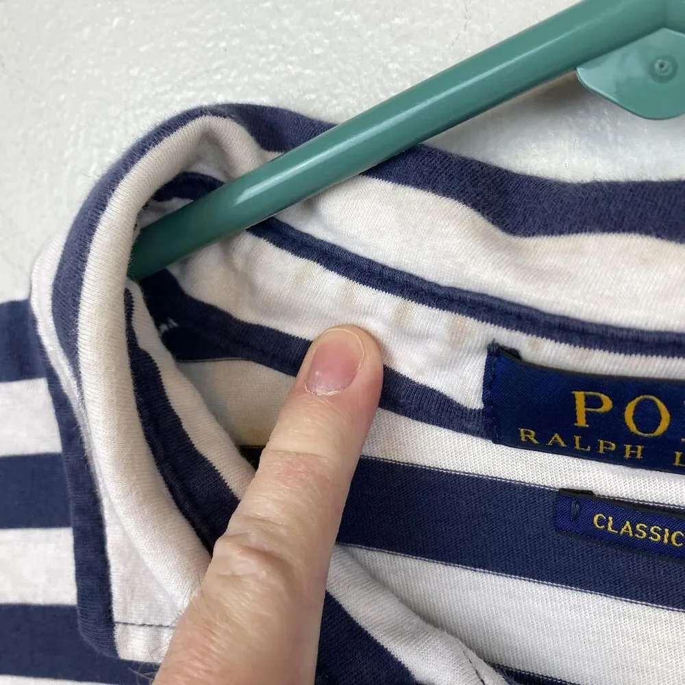 Polo Ralph Lauren Shirt Mens Large Blue White Striped Classic‎ Fit Pocket Pony